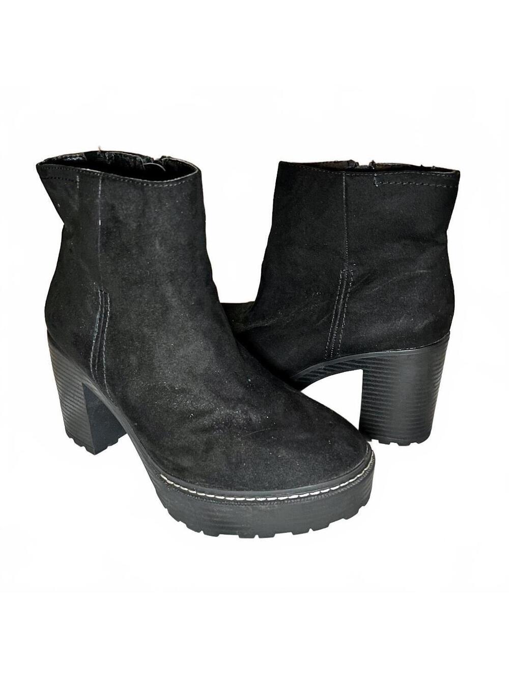 Torrid Black Suede Platform Heeled Ankle Boots 8WW Extra Wide Width